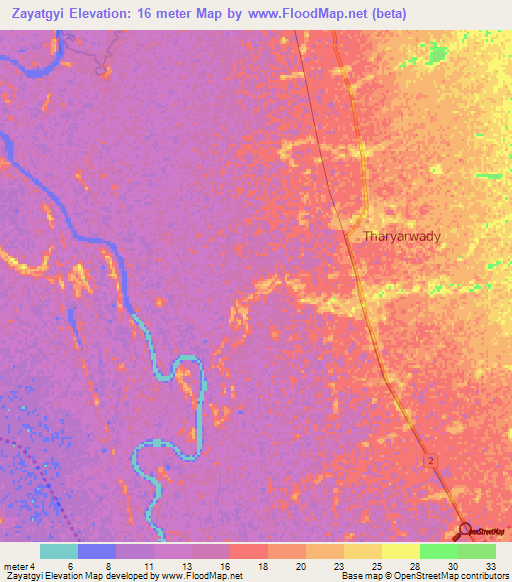 Zayatgyi,Myanmar Elevation Map