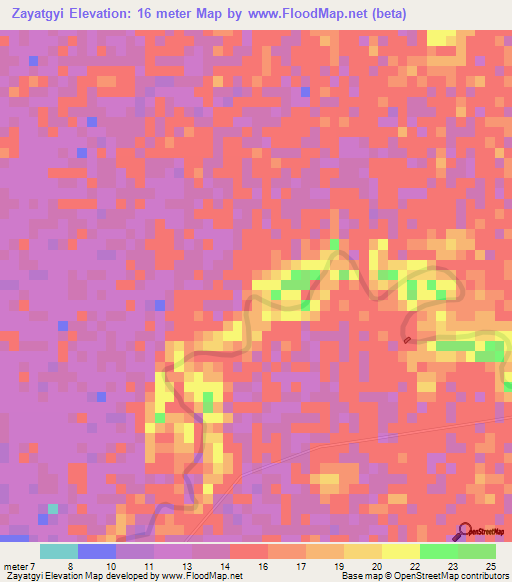 Zayatgyi,Myanmar Elevation Map