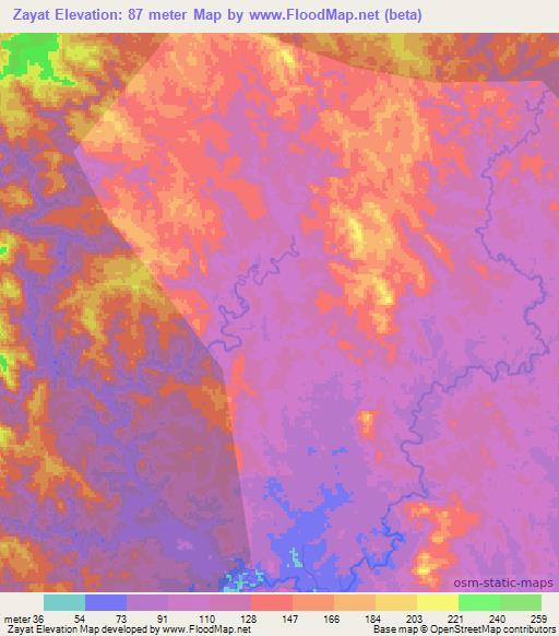 Zayat,Myanmar Elevation Map