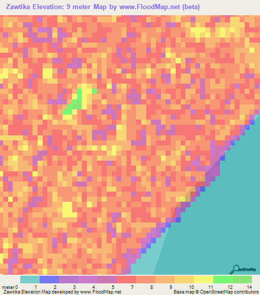 Zawtika,Myanmar Elevation Map