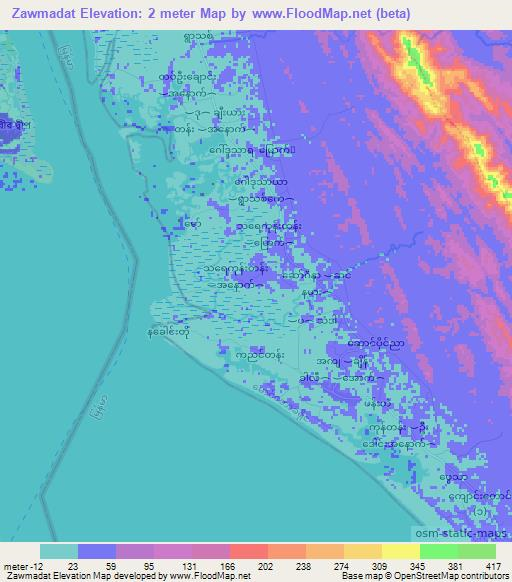 Zawmadat,Myanmar Elevation Map