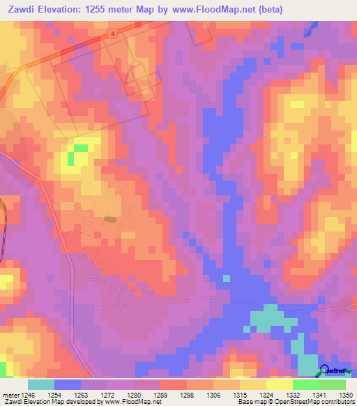 Zawdi,Myanmar Elevation Map