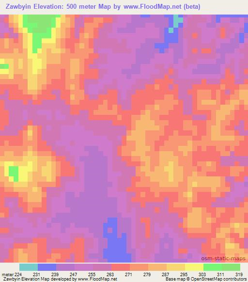 Zawbyin,Myanmar Elevation Map