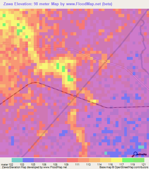 Zawa,Myanmar Elevation Map