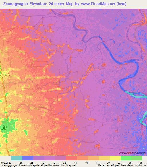 Zaunggyagon,Myanmar Elevation Map