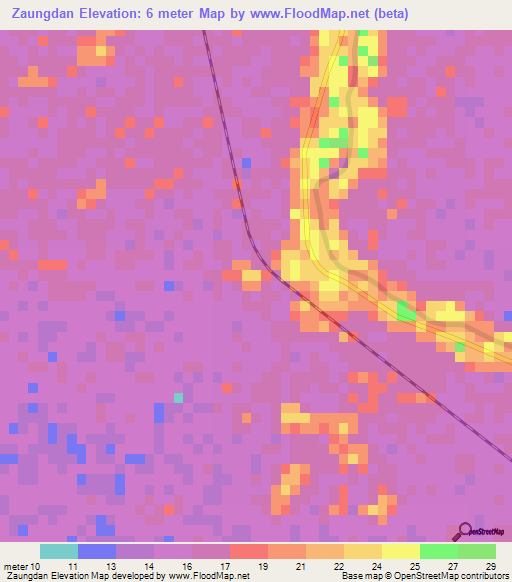 Zaungdan,Myanmar Elevation Map