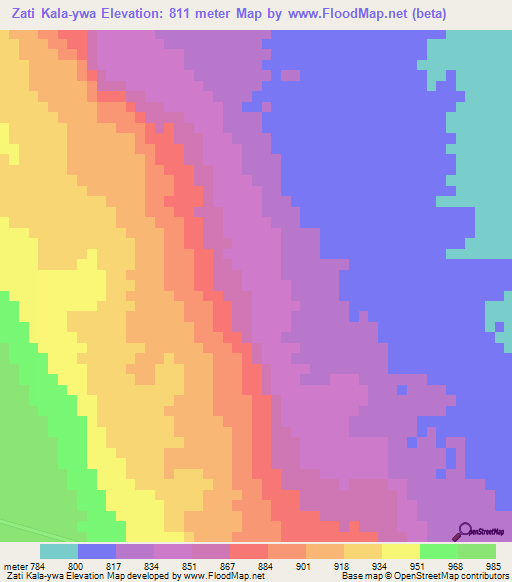 Zati Kala-ywa,Myanmar Elevation Map