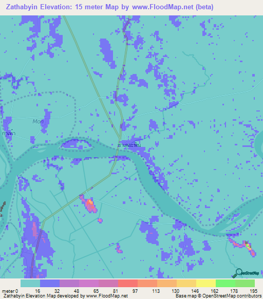 Zathabyin,Myanmar Elevation Map