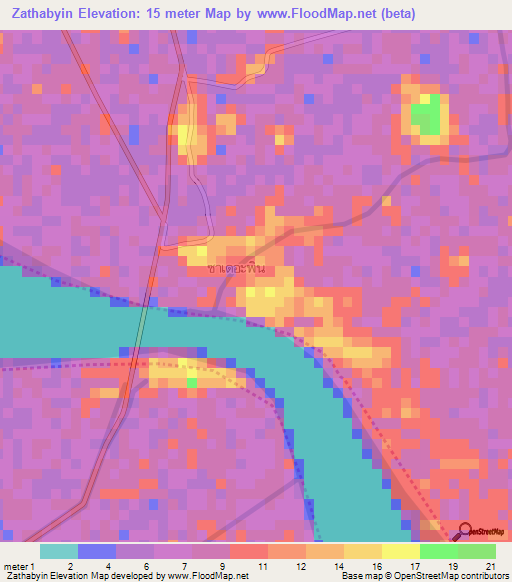 Zathabyin,Myanmar Elevation Map