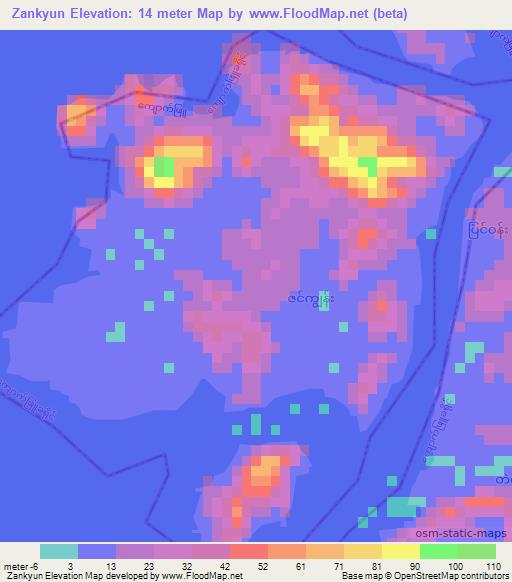Zankyun,Myanmar Elevation Map