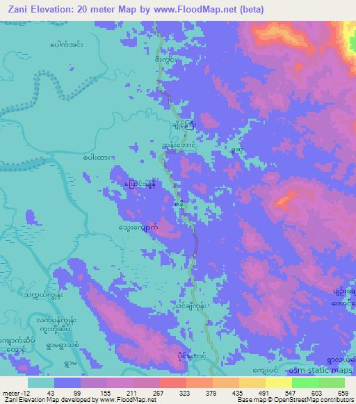 Zani,Myanmar Elevation Map