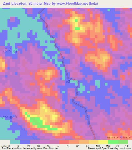 Zani,Myanmar Elevation Map