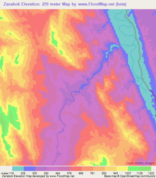 Zanabok,Myanmar Elevation Map