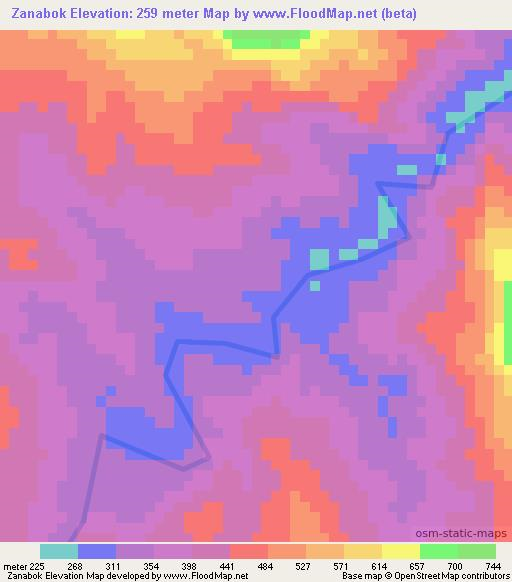Zanabok,Myanmar Elevation Map