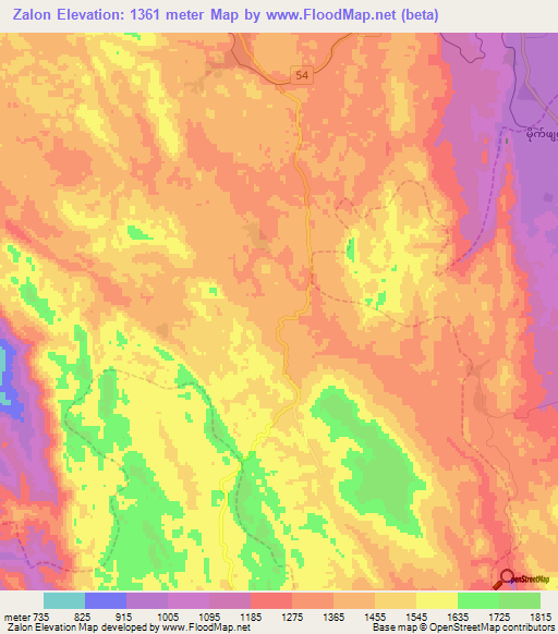 Zalon,Myanmar Elevation Map