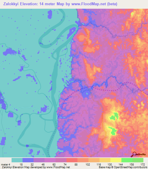 Zalokkyi,Myanmar Elevation Map