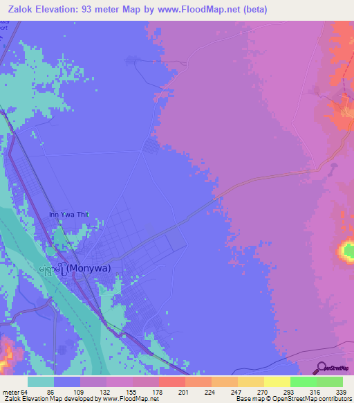 Zalok,Myanmar Elevation Map