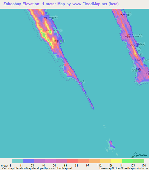 Zaitoshay,Myanmar Elevation Map
