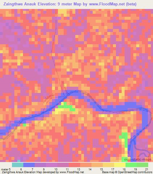Zaingthwe Anauk,Myanmar Elevation Map