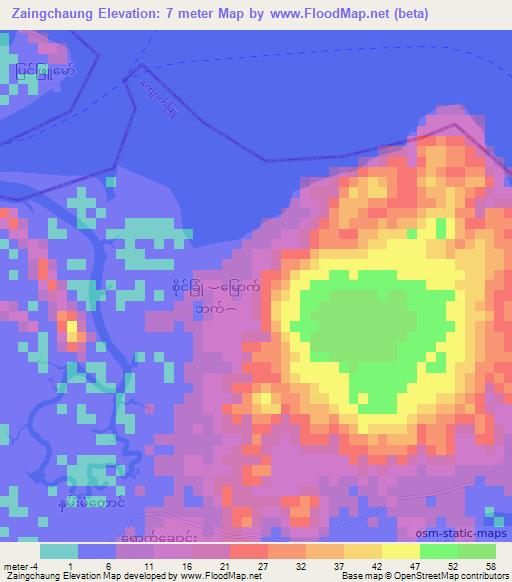 Zaingchaung,Myanmar Elevation Map