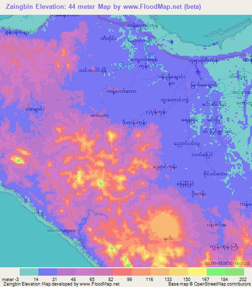 Zaingbin,Myanmar Elevation Map