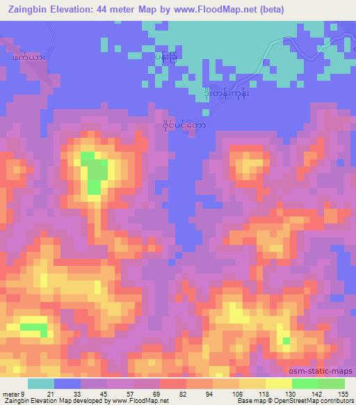 Zaingbin,Myanmar Elevation Map