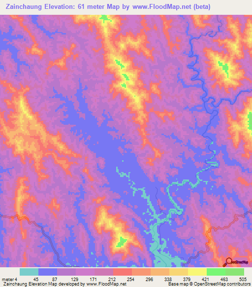 Zainchaung,Myanmar Elevation Map