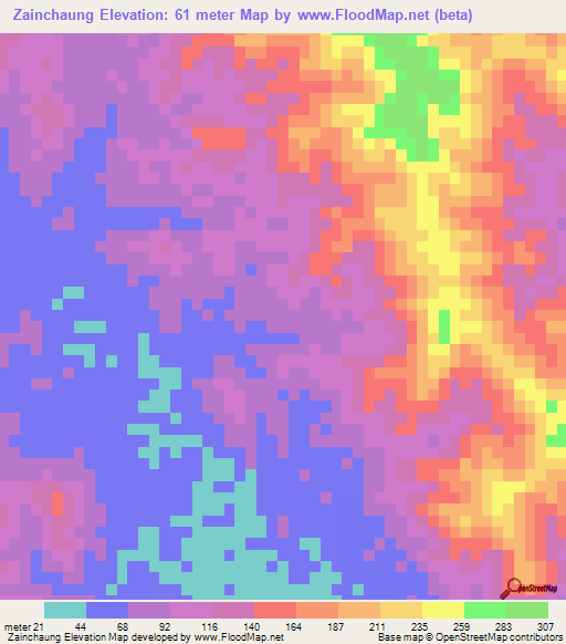Zainchaung,Myanmar Elevation Map