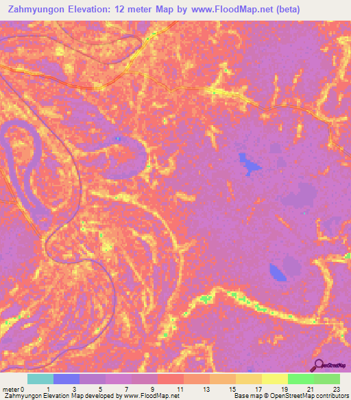 Zahmyungon,Myanmar Elevation Map