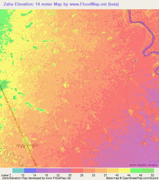 Zaha,Myanmar Elevation Map