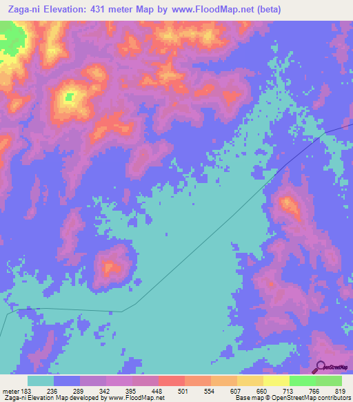Zaga-ni,Myanmar Elevation Map