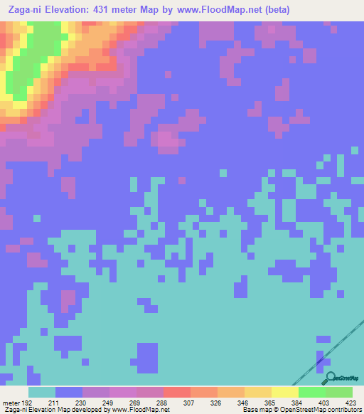 Zaga-ni,Myanmar Elevation Map