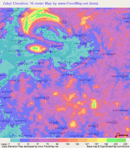 Zabyi,Myanmar Elevation Map