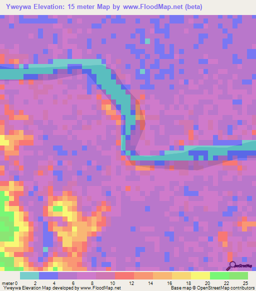 Yweywa,Myanmar Elevation Map