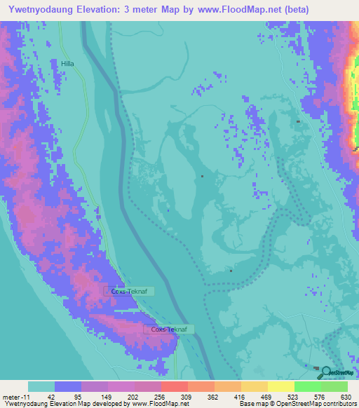 Ywetnyodaung,Myanmar Elevation Map