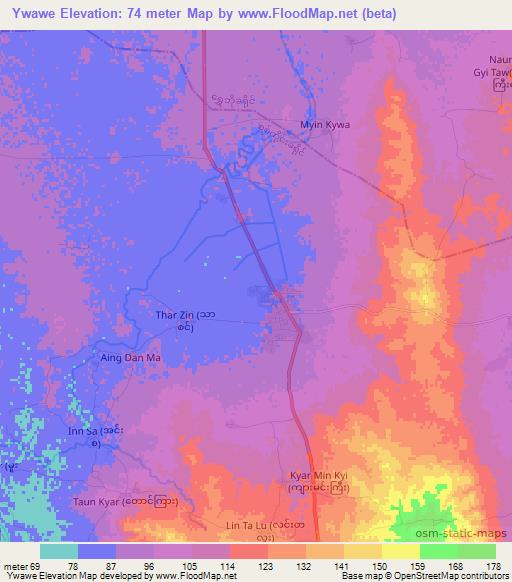 Ywawe,Myanmar Elevation Map