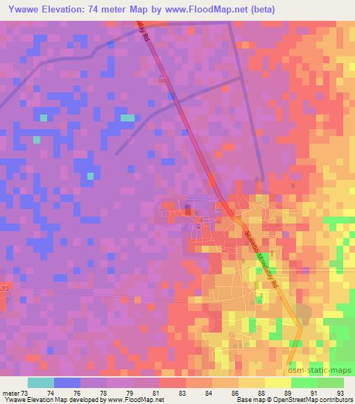 Ywawe,Myanmar Elevation Map