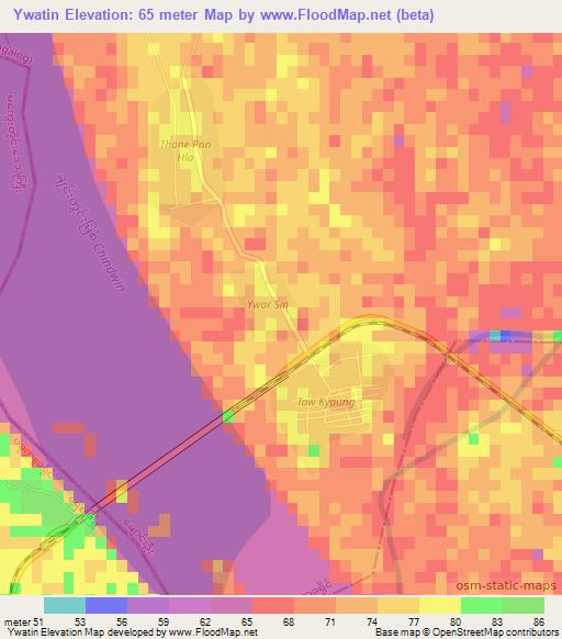 Ywatin,Myanmar Elevation Map