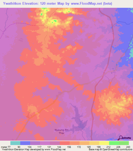 Ywathitkon,Myanmar Elevation Map