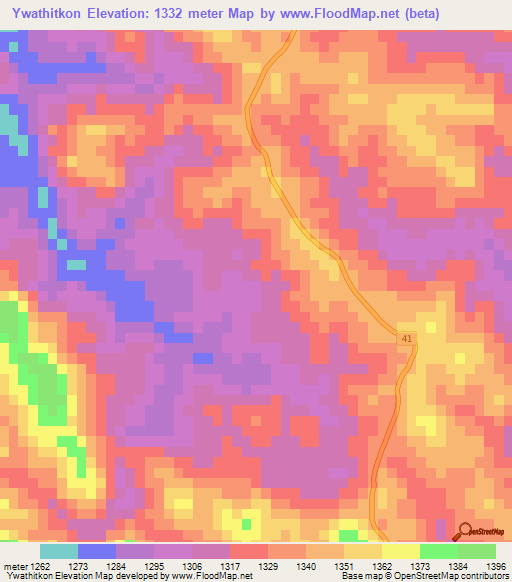 Ywathitkon,Myanmar Elevation Map