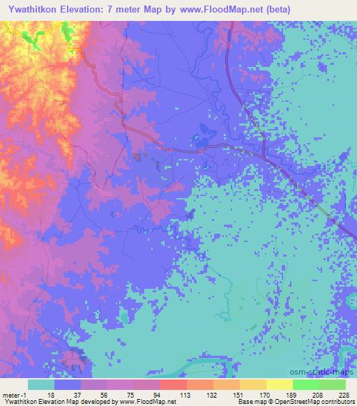 Ywathitkon,Myanmar Elevation Map
