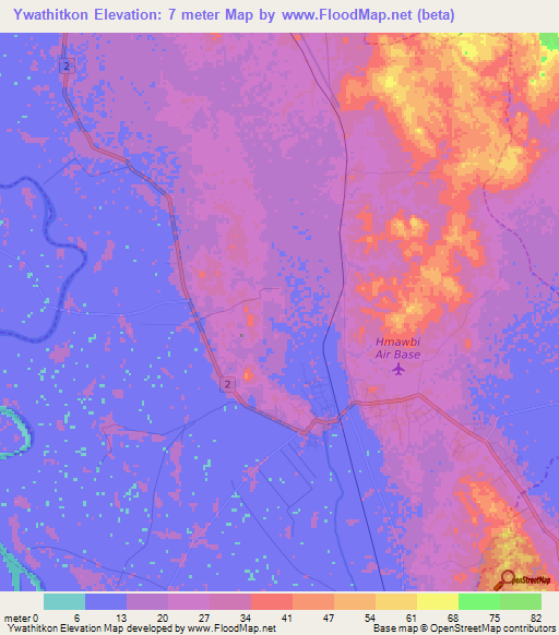 Ywathitkon,Myanmar Elevation Map