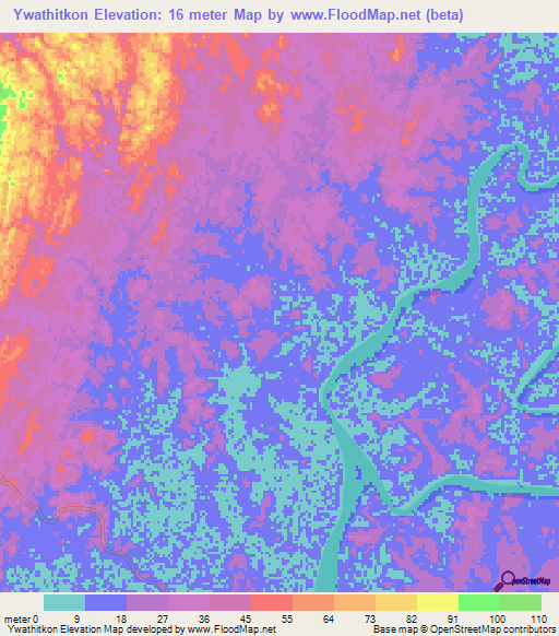 Ywathitkon,Myanmar Elevation Map