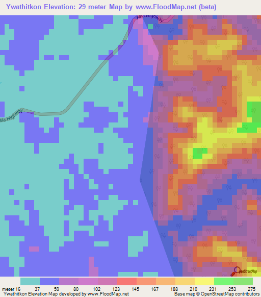 Ywathitkon,Myanmar Elevation Map