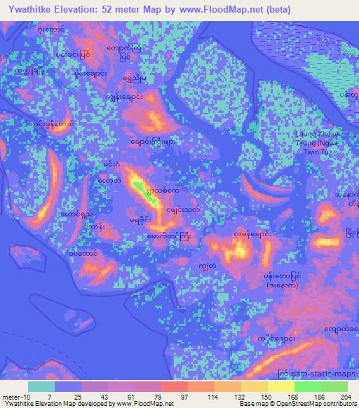 Ywathitke,Myanmar Elevation Map