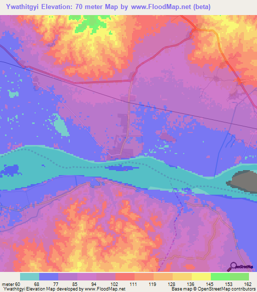 Ywathitgyi,Myanmar Elevation Map