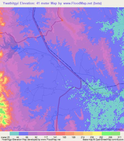 Ywathitgyi,Myanmar Elevation Map