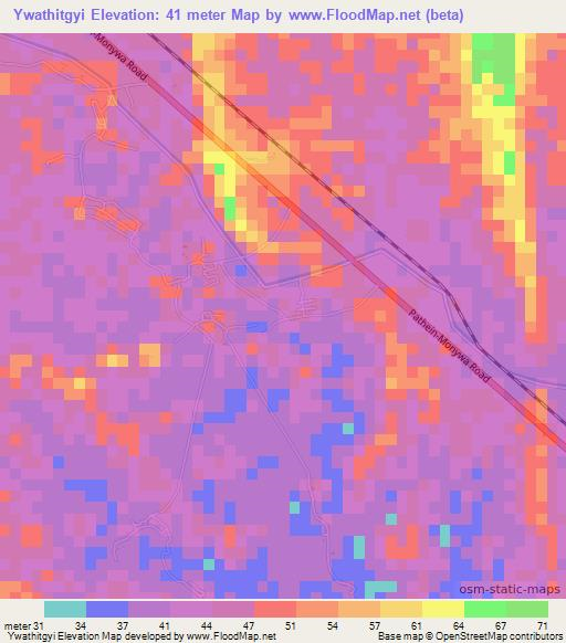 Ywathitgyi,Myanmar Elevation Map