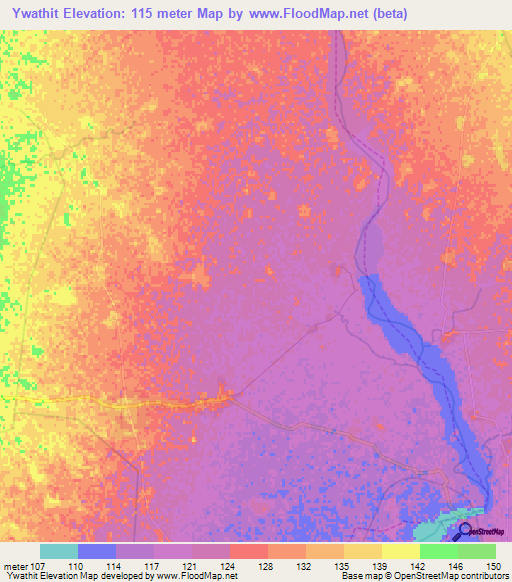 Ywathit,Myanmar Elevation Map