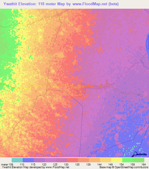 Ywathit,Myanmar Elevation Map